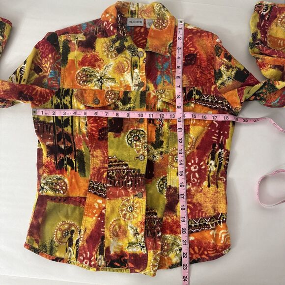Chico's Southwest Aztec Long Sleeve Cotton Corduroy Shirt Women's Size Small - Picture 11 of 11